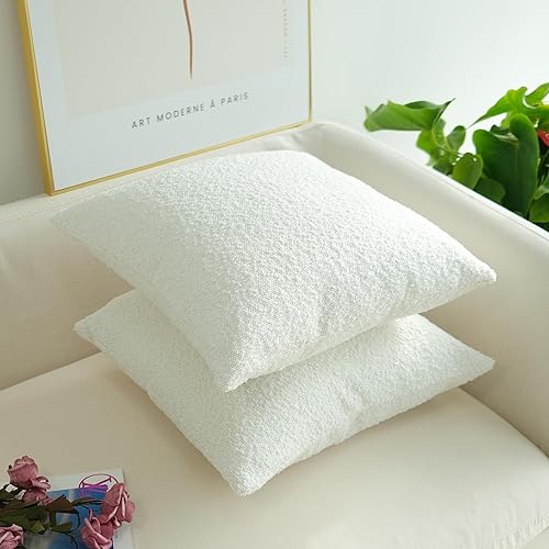 Miniatura 6 de JOJUSIS Paquete de 2 fundas de almohada con textura de boucle, fundas de almohada sólidas, decoración del hogar, 18 x 18 pulgadas, color blanco