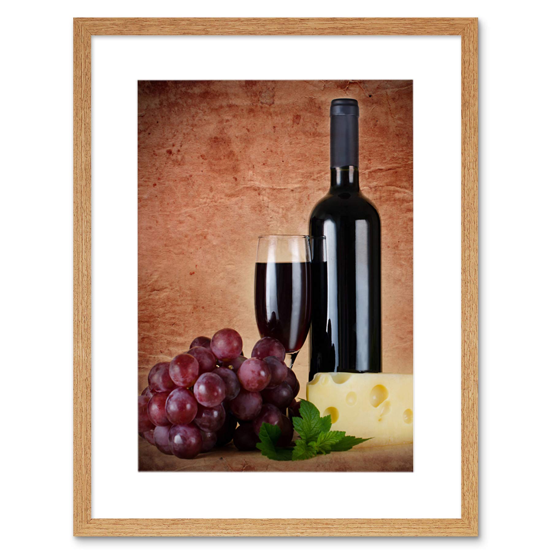 Wee Blue Coo Red Wine Glass Cheese Grapes Kitchen Picture Framed Wall Art Print
