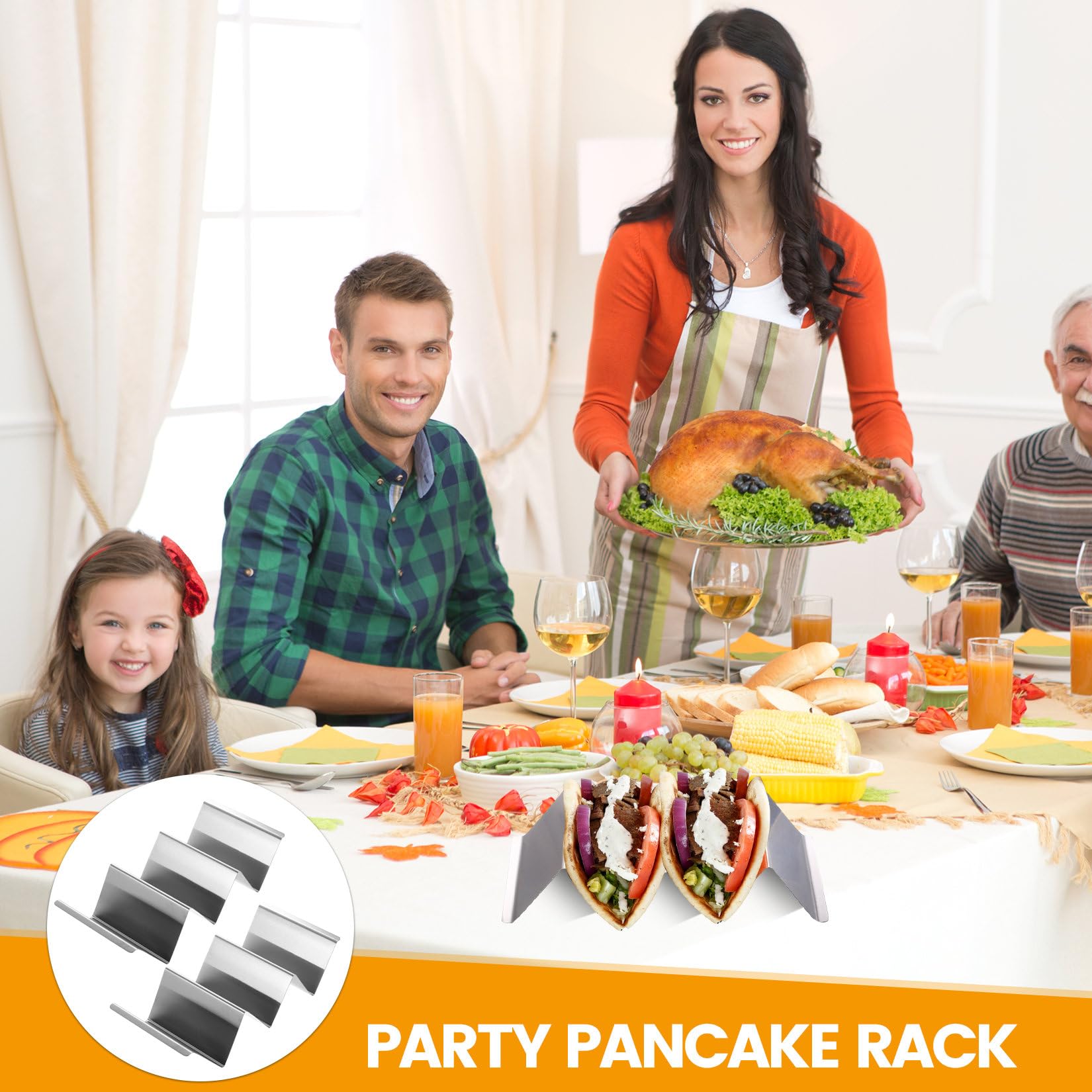 HAOCHEN 6 Pcs Soporte para Tacos, Soporte de Taco de Acero Inoxidable, Bandeja para Taco con Asas, para Hot Dogs, Tortillas, Sándwiches, Panqueques