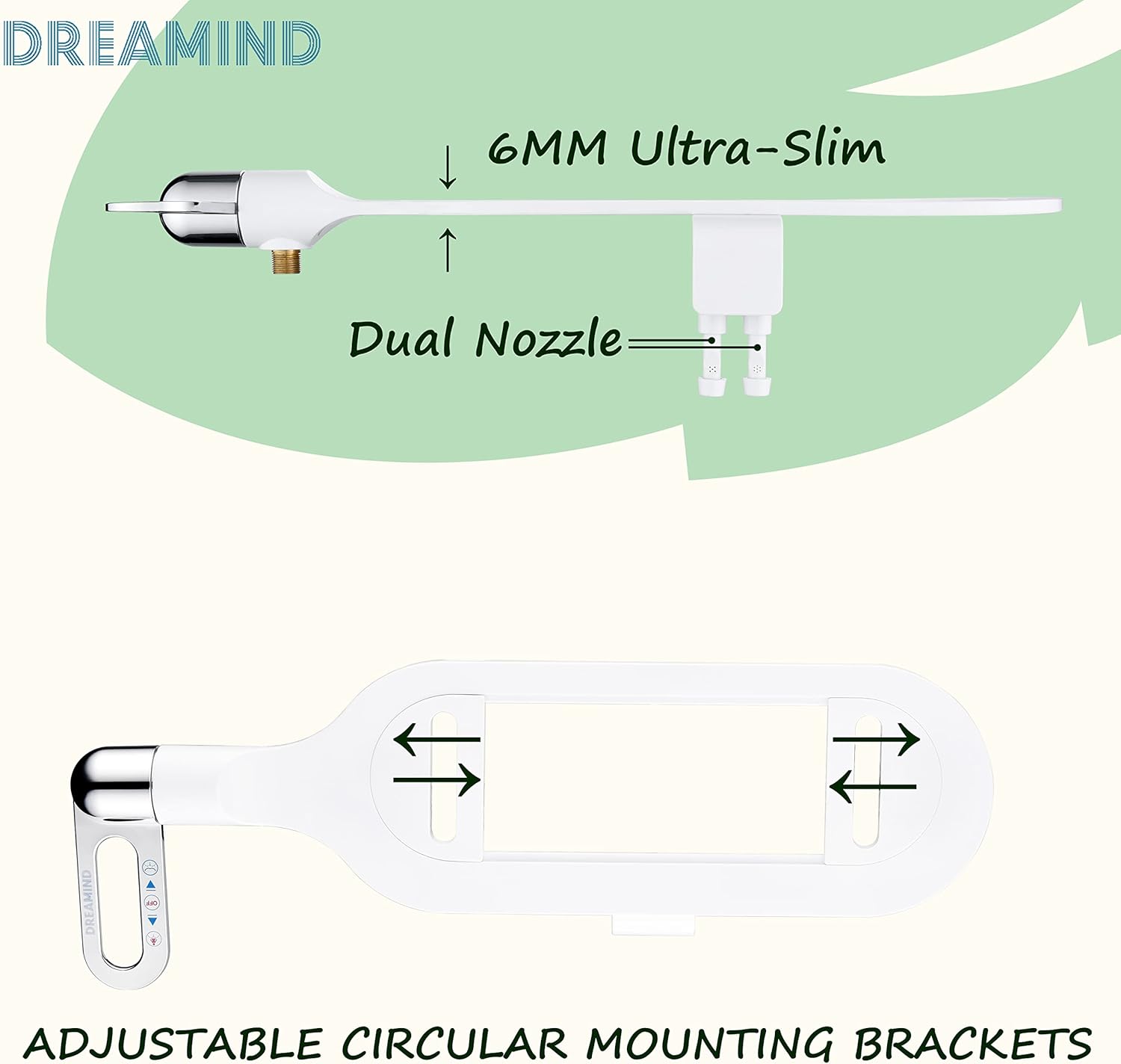 DREAMIND Bidet Attachment for Toilet, Ultra-Slim Bidet Non-Electric with Dual Nozzle(Rear/Feminine Wash) Fresh Water Sprayer with Adjustable Pressure, Bidet Seat Attachment with Brass Inlet - - 