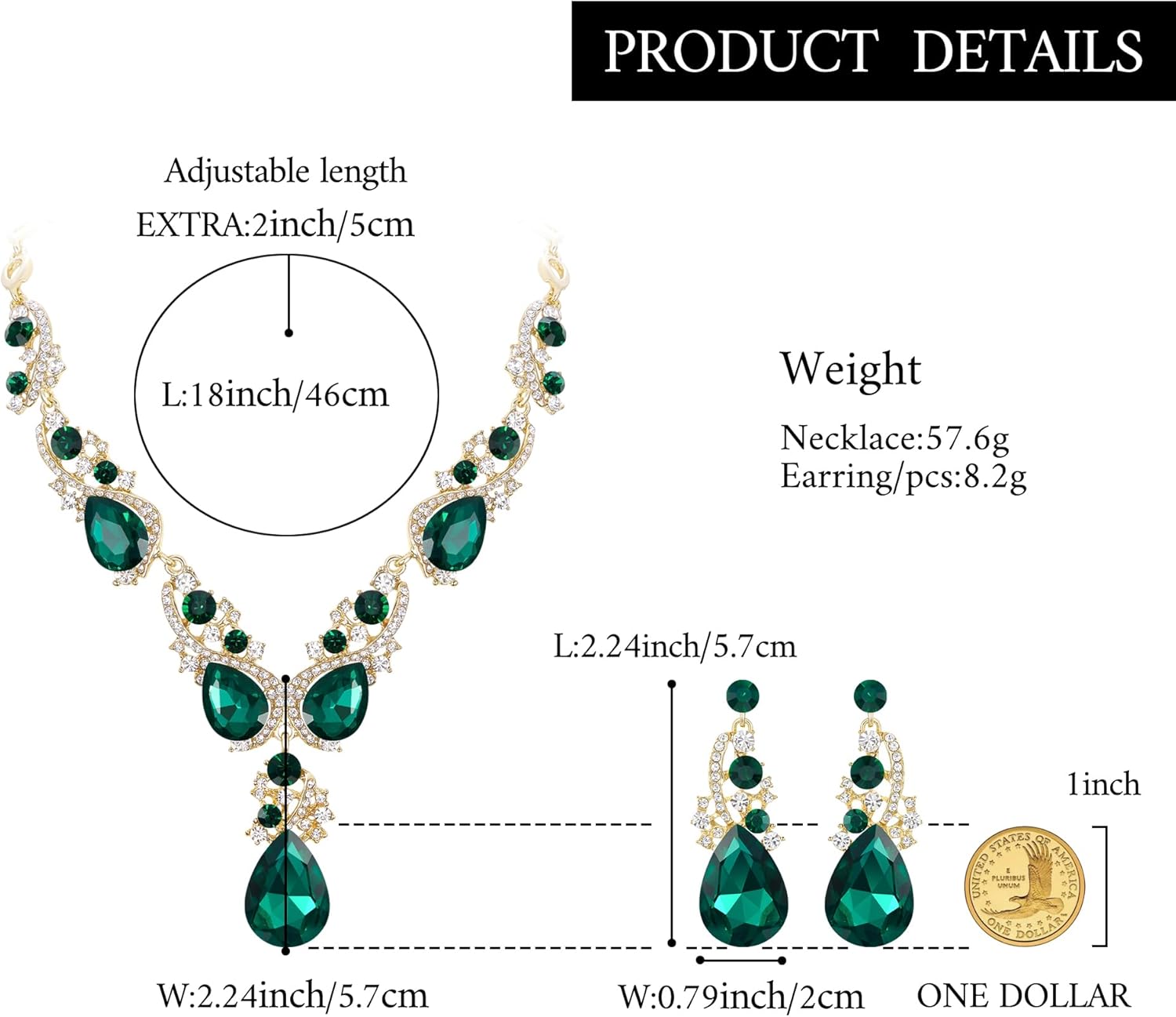 BriLove Women's Wedding Bridal Crystal Multi Teardrop Cluster Statement Necklace Dangle Earrings Set - Image 5