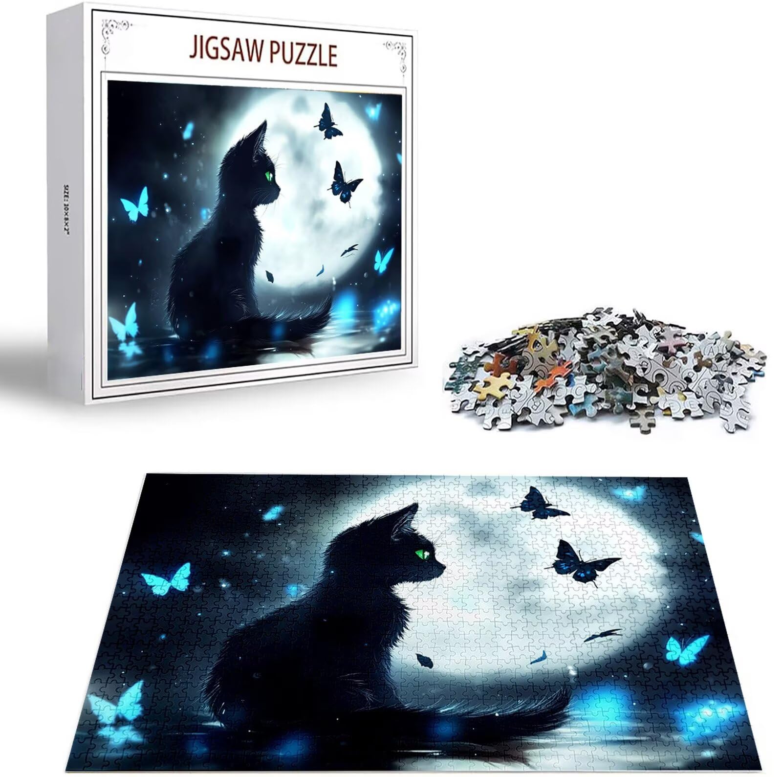 Puzzle 1500 elementów dla dorosłych, księżyc, puzzle 1500 elementów, trudne puzzle, kot, drewniane puzzle dla dorosłych, z pudełkiem do pakowania, puzzle "zrób to sam" dla całej rodziny, dekoracja