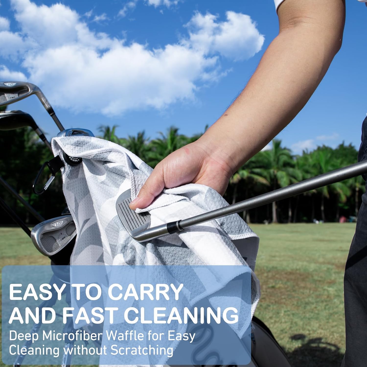 Magnetic Golf Towel for Men Women Golfer - Microfiber Golf Towel Magnet with Waffle Texture - Strengthen Magnet Golf Towels for Strong Hold to Metal Objects (5.Grey Camo) - Image 3