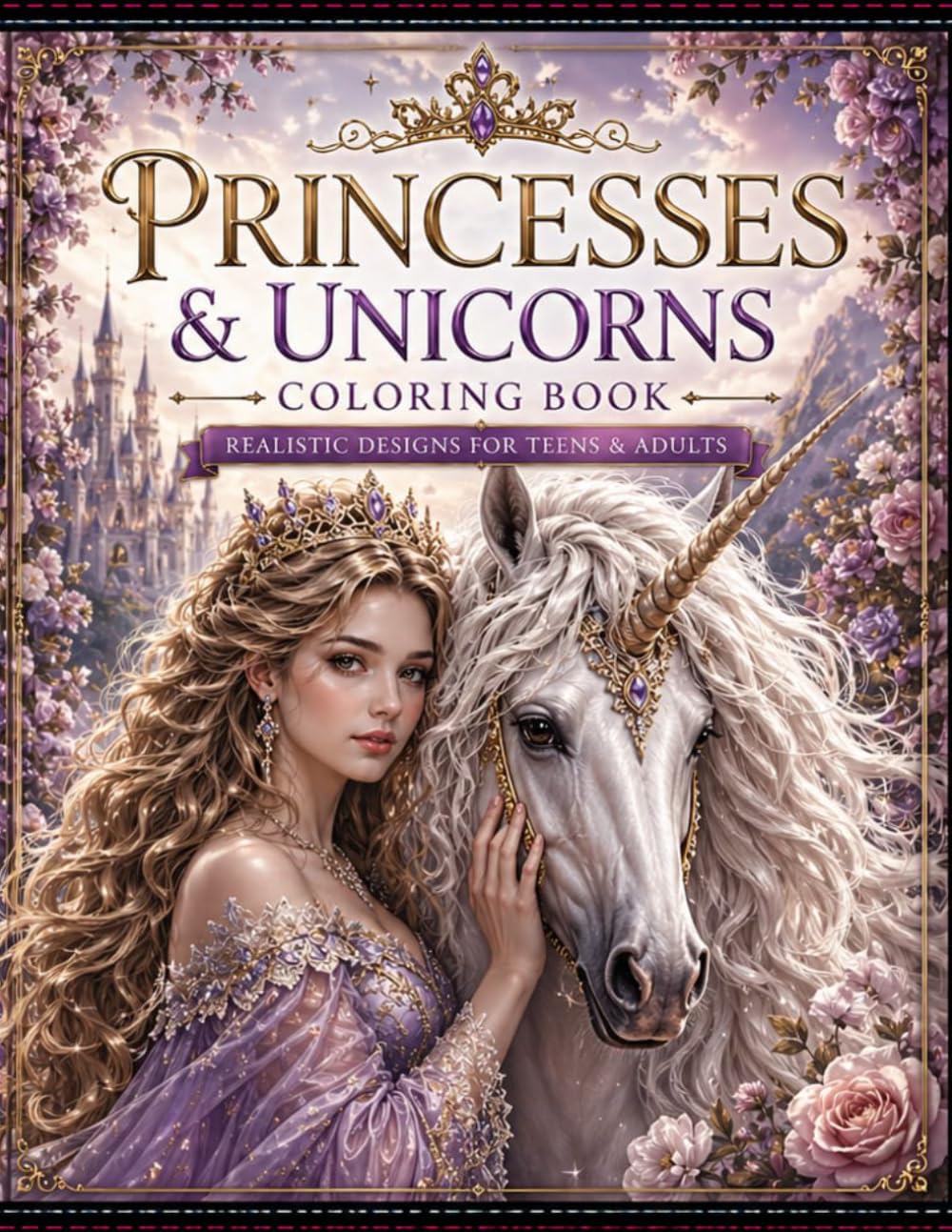 Princesses & Unicorns Coloring Book: Realistic Princess and Unicorn Coloring Book – Fantasy, Magic, Cute Girls, and Creative Fun