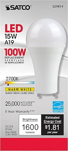 Miniatura 2 de Satco S29819 GU24 - Bombilla con acabado de 4.50 pulgadas, 2700 K, blanco esmerilado