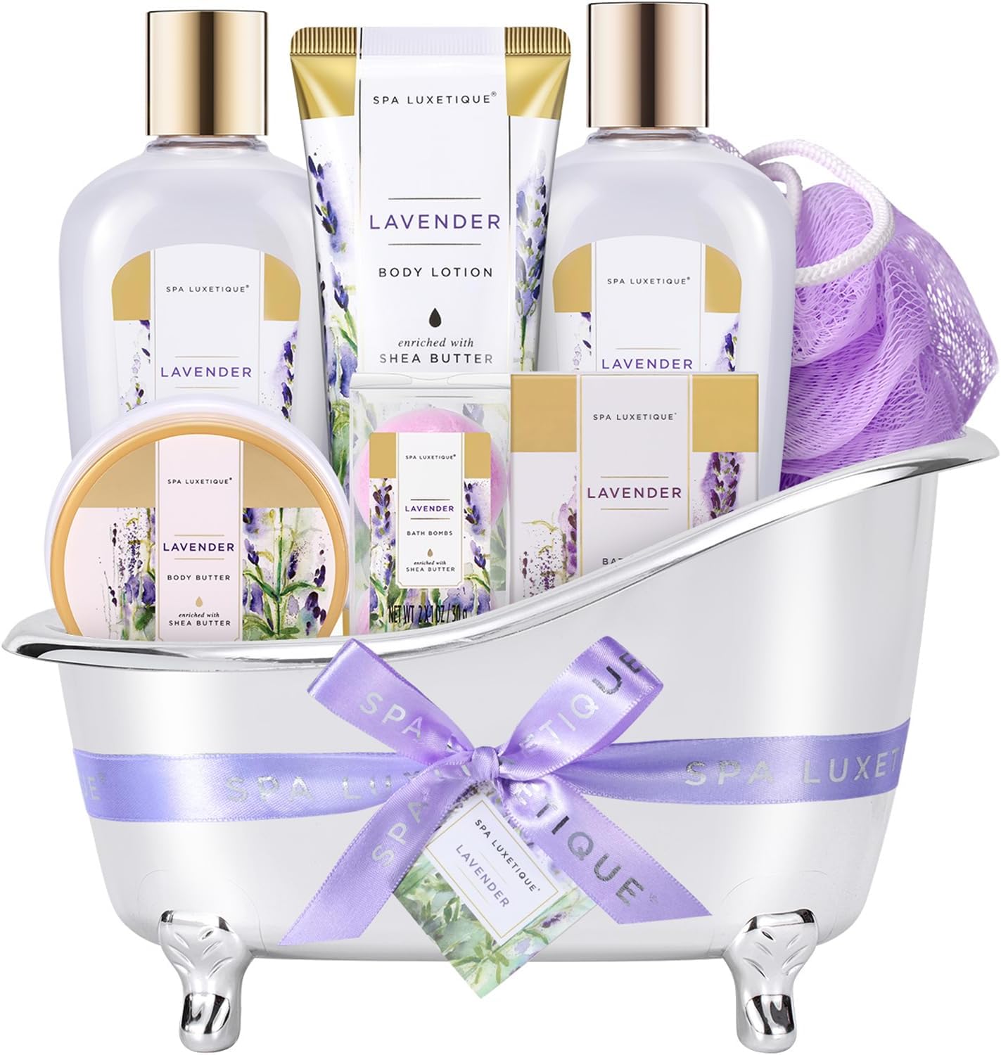 Gifts for Women Spa Luxetique Lavender 8pc Gift Basket, Gifts Set for Mothers Day Birthday Gifts, Relaxing Spa Gift Set for Women Bath and Body Gifts Set for Mom