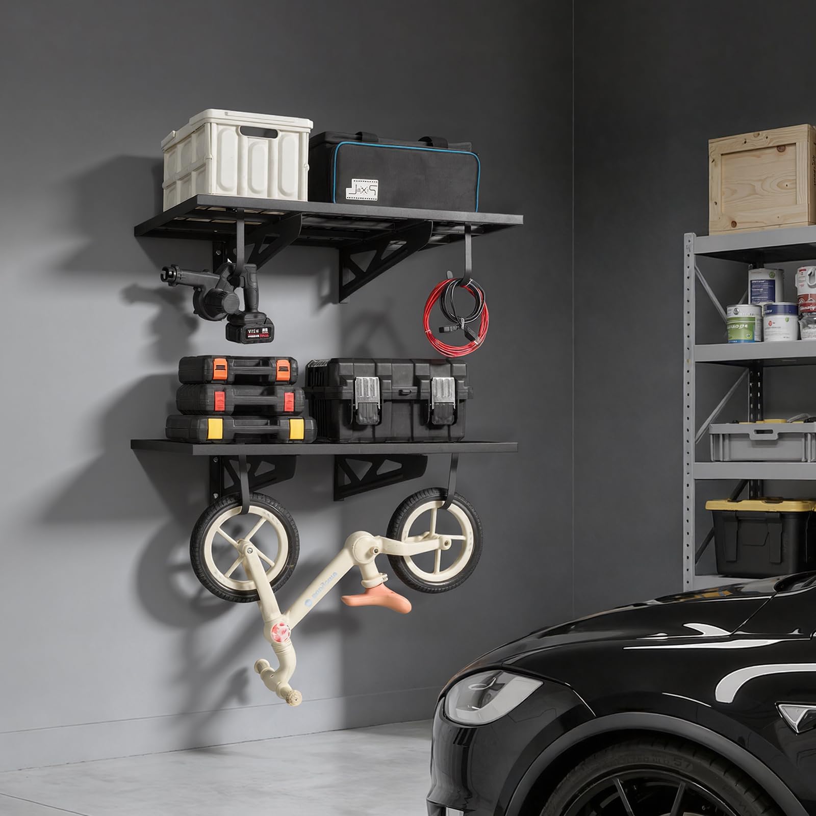 VEVOR 2er-Set Garagenregal 914x620x210 mm Werkzeugaufbewahrung 113 kg pro Schicht Werkzeughalter mit Haken 914x620 mm Regalfläche Aufbewahrungsregale Metallregal Werkzeug Organizer Wandregale