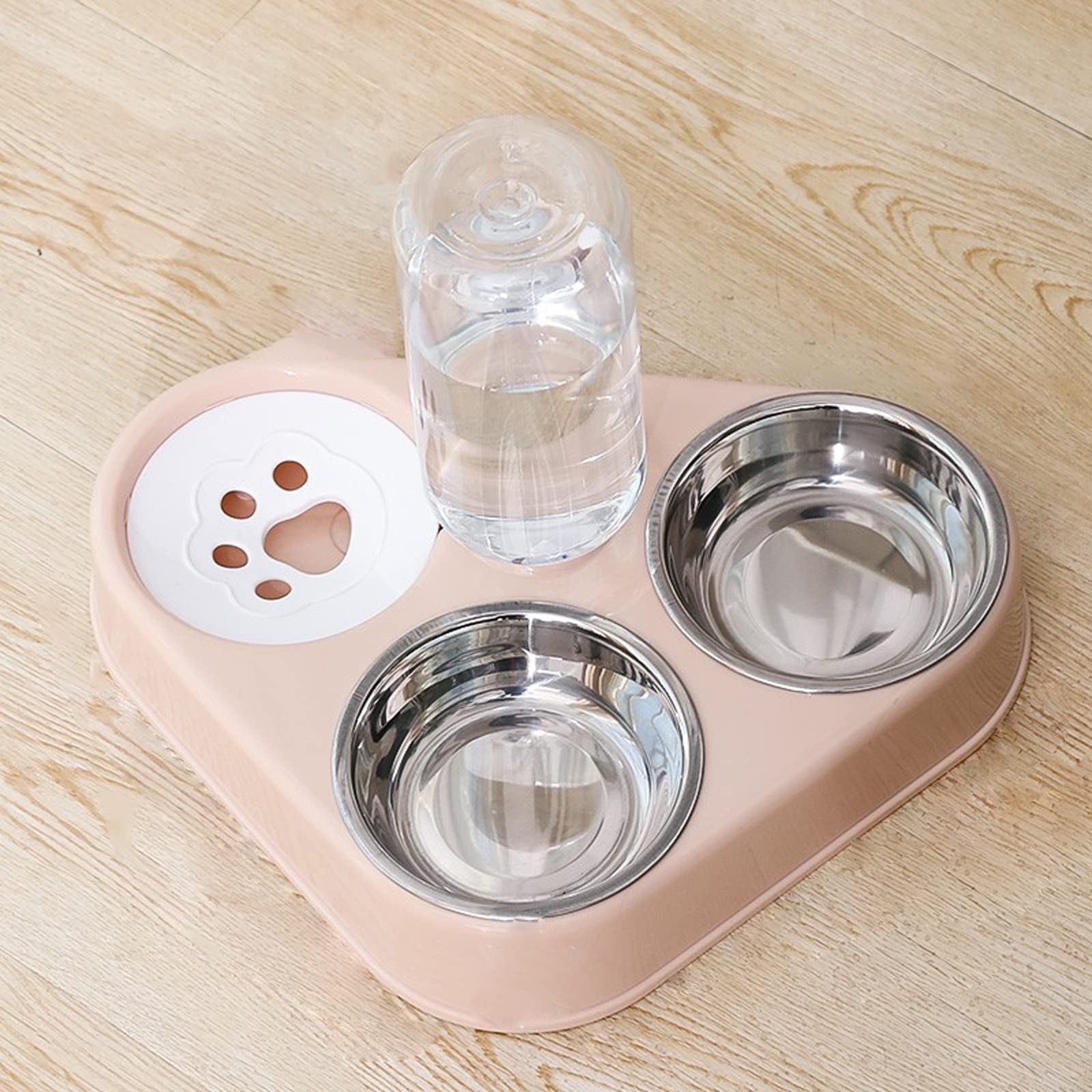 Haustier Futternapf Katzennapf mit Trinkbrunnen für Nass und Trockenfutter oder auch Leckerlis,DREI-Napf-Design,Doppel-Futternapf aus Edelstahl,Hunde napf