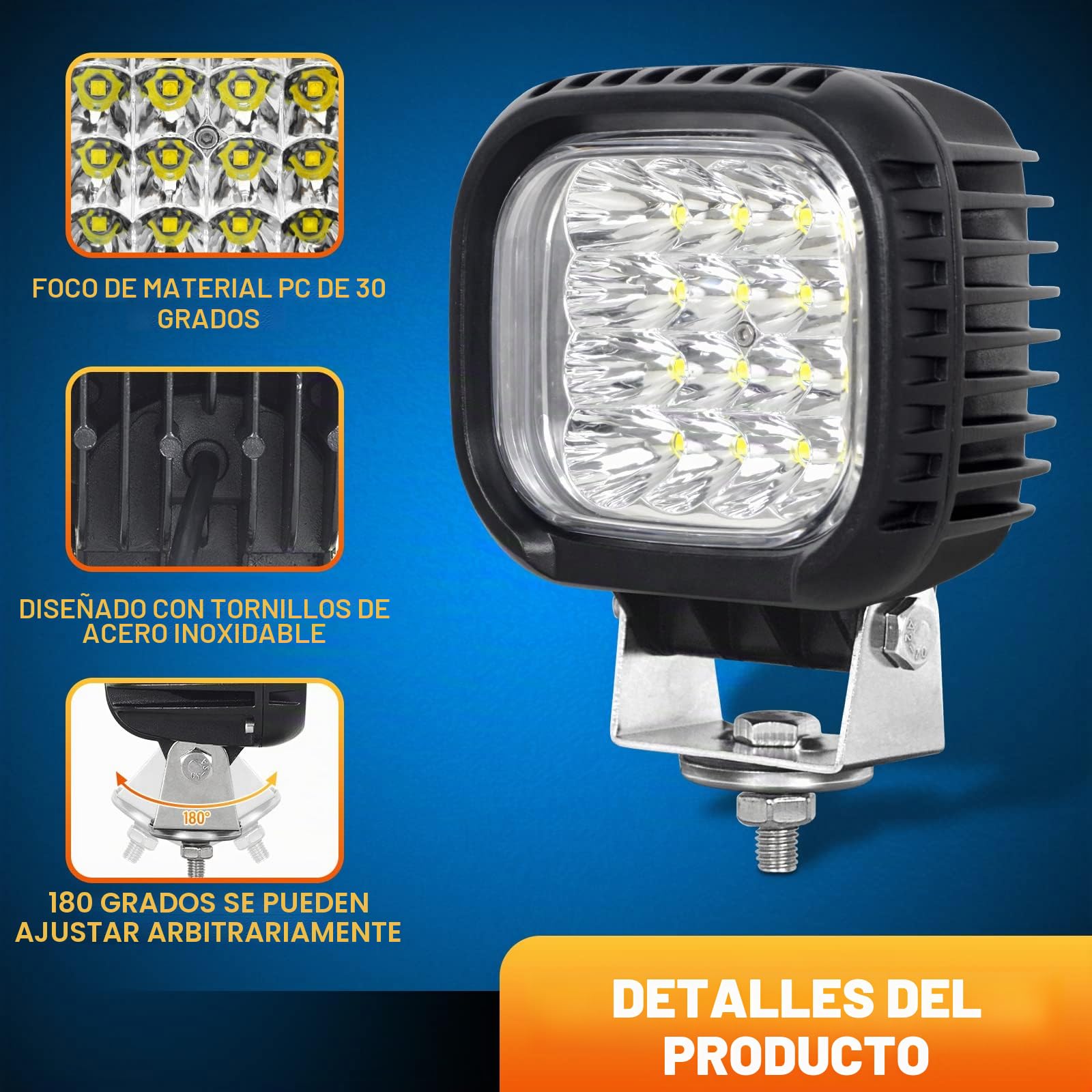 RIGIDON 2 Pcs cuadrado faros de trabajo led, 5 Pulgadas 48W Barra de luz led 12V 24V Spotlight Impermeable para Tractor Camión Coche Todoterreno 4x4 ATV SUV Vehículo, 6000K Blanco faros antiniebla