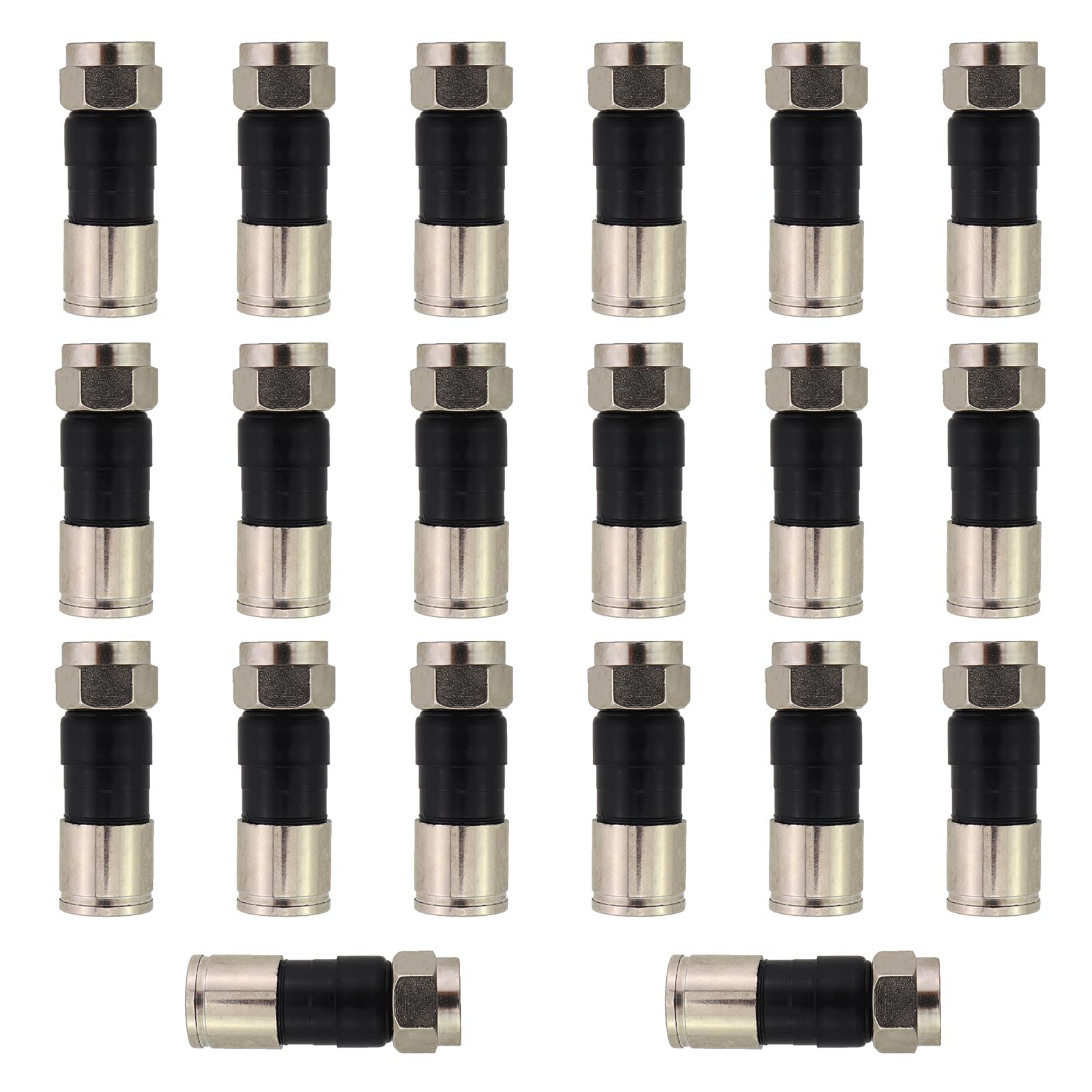 CXMTECH 20PCS Black Weatherproof Coaxial Brass RG6 Compression Connector Built in Conductive Gasket Design Suitable for Satellite/Cable TV and Internet Connections