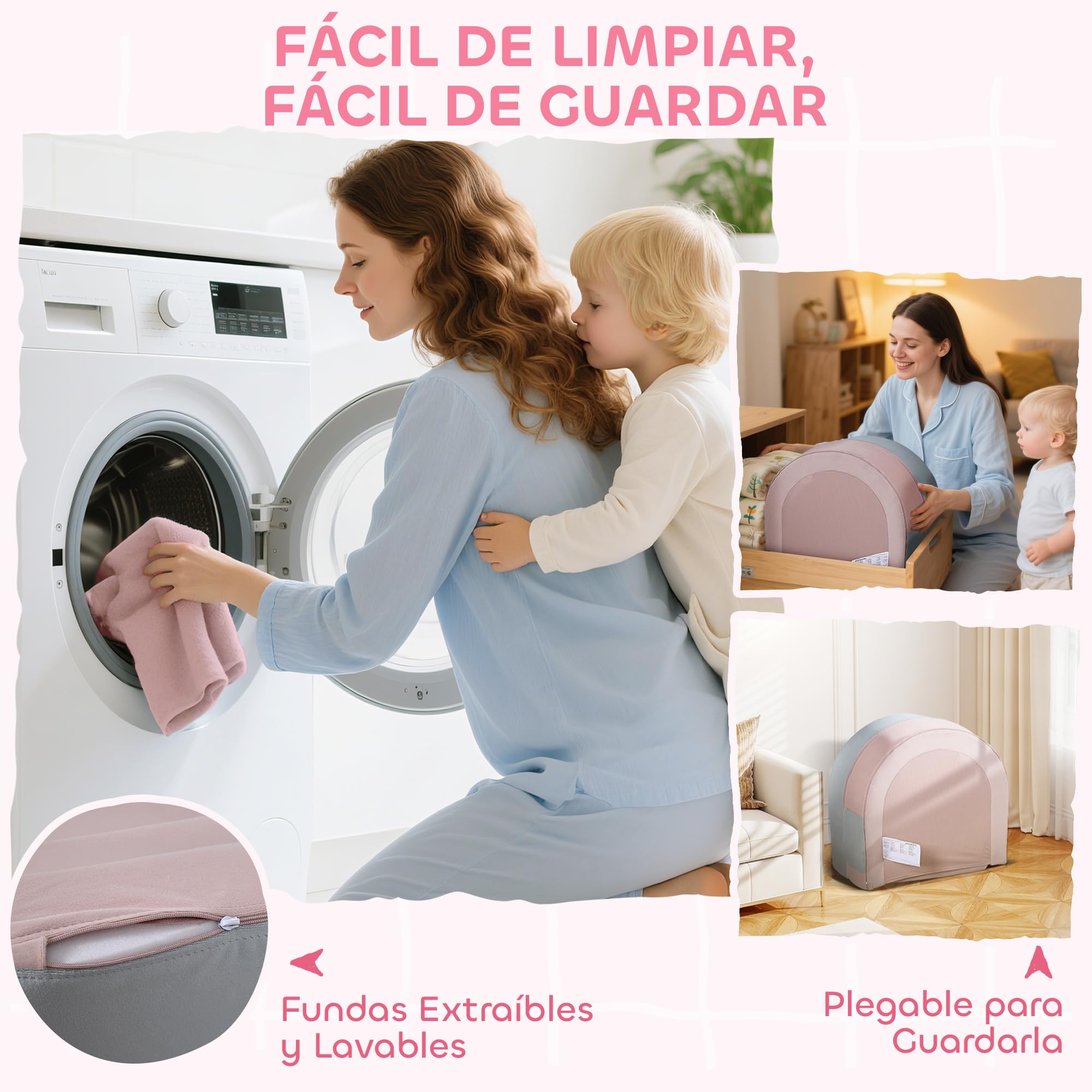 AIYAPLAY Sofá Infantil Convertible, Sofá para Niños con Cojín de Corona, Plegable en Cama y Zona de Juego, Tapizado de Terciopelo Suave, para Niños 18-36 Meses, Rosa y Azul Grisáceo