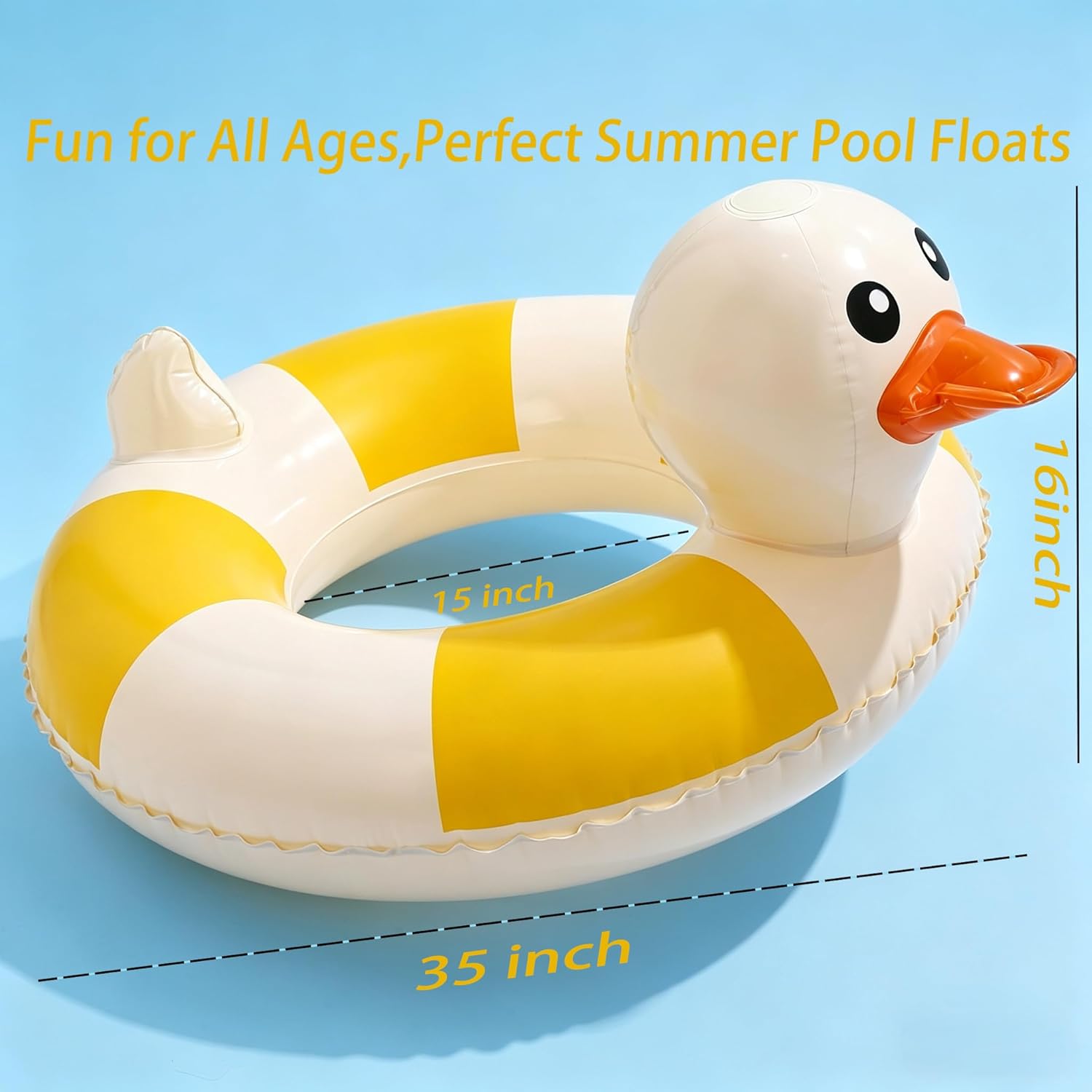 2-Pack Duck Pool Float - Fun Floaties Inflatable Swimming Pool Tubes Party Decorations, Summer Vacation Pool Floaty Swim Rings Raft Lounger for Teens Adults