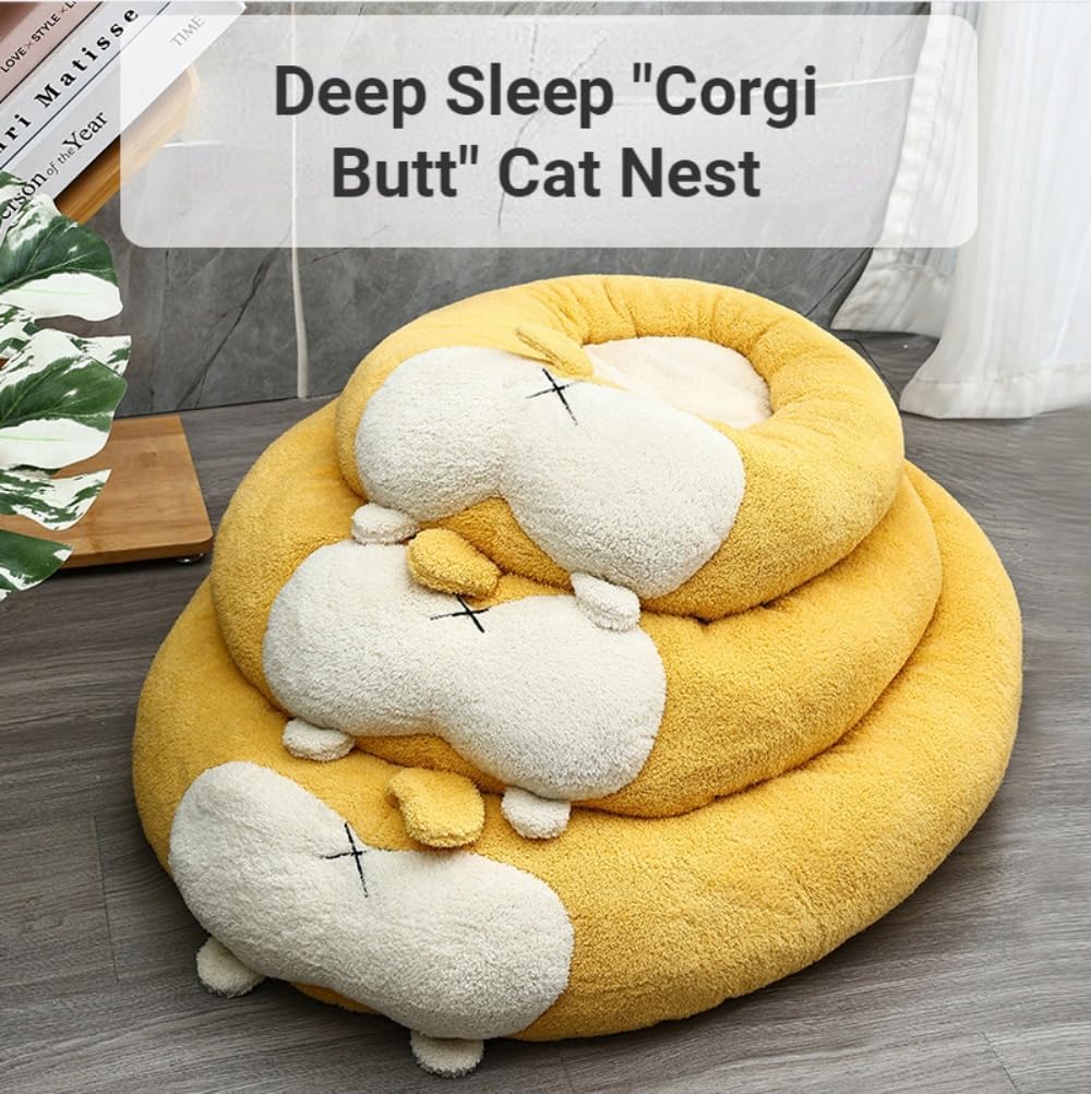 Cat Bed Corgi Butt Shape Cat Dog Bed Cute Autumn and Winter Warm Cat Sofa Bed Thickened Large Space Cat and Dog Pet Sleeping Mat (M)