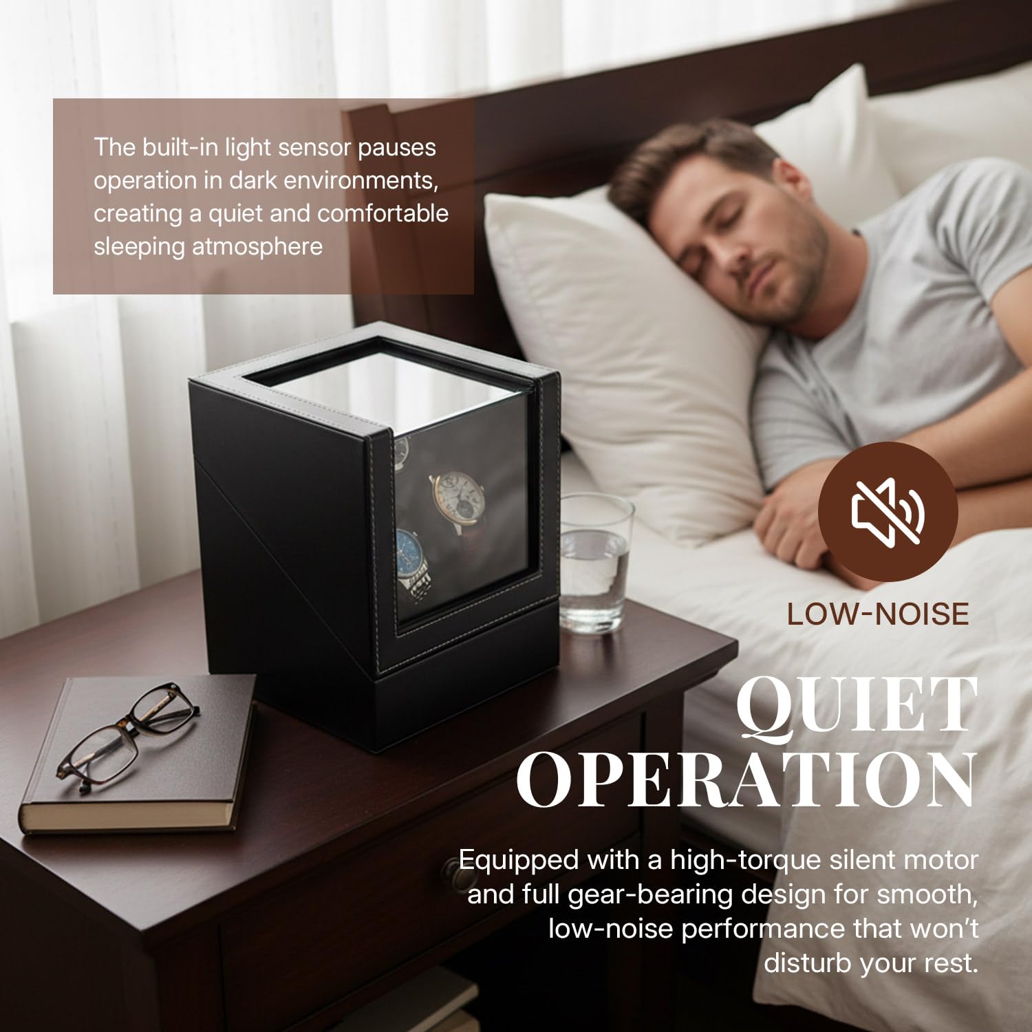 Mcbazel Remontoir Automatico per Orologi - Scatola in Pelle, Motore Silenzioso, 2 Modalità di Rotazione, Scatola Espositiva per Collezione di Orologi