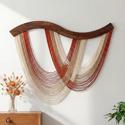 Mindsoft Warm Neutral Macrame Wall Hanging Dip Dyed Yarn Wall