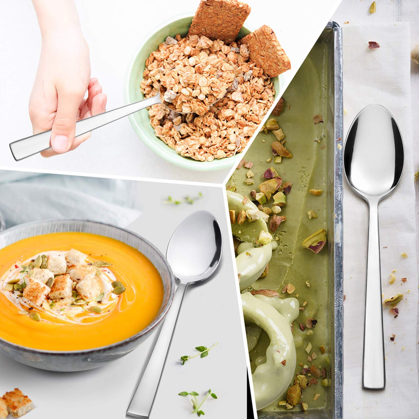 Juego de 12 cucharas de sopa de acero inoxidable de 7.9 pulgadas para el hogar, cocina o restaurante, no tóxicas y pulidas con espejo, borde cuadrado y aptas para lavavajillas 6