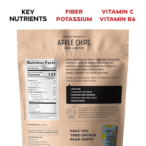 Miniatura 2 de Drybox Chips de manzana seca sin azúcar añadido, paquete de 3 patatas fritas de manzana, paquetes de aperitivos de manzana en rodajas al horno