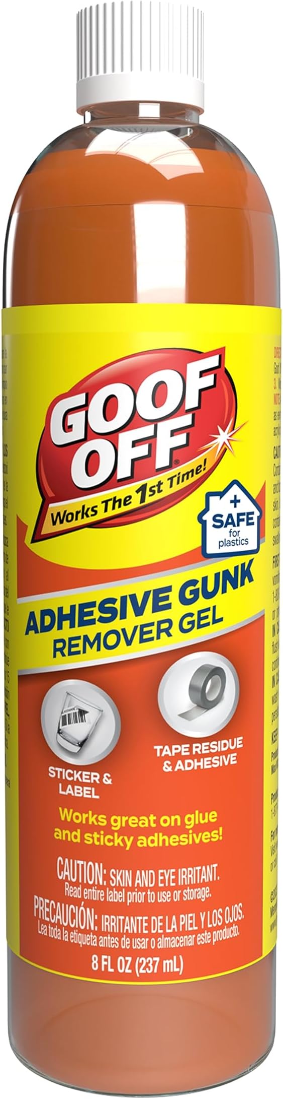 Adhesive Gunk Remover, 8 fl. oz., Removes Stickers, Glue, Labels, Tape Residue and Adhesive, Ideal for Hard Surfaces Like Metal, Glass and Non-Acrylic Plastic
