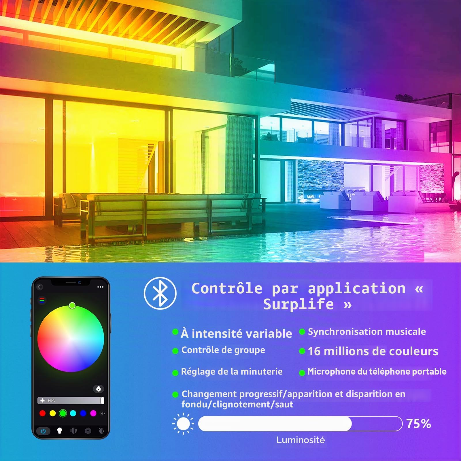 1 x 28W Projecteur RGB LED Extérieur avec Télécommande et APP | 96 LEDs, Intensité Variable, 16 Millions Couleurs, Minuterie, Scintillement, IP67, Barre lumineuse pour Fête, Scène, Jardin