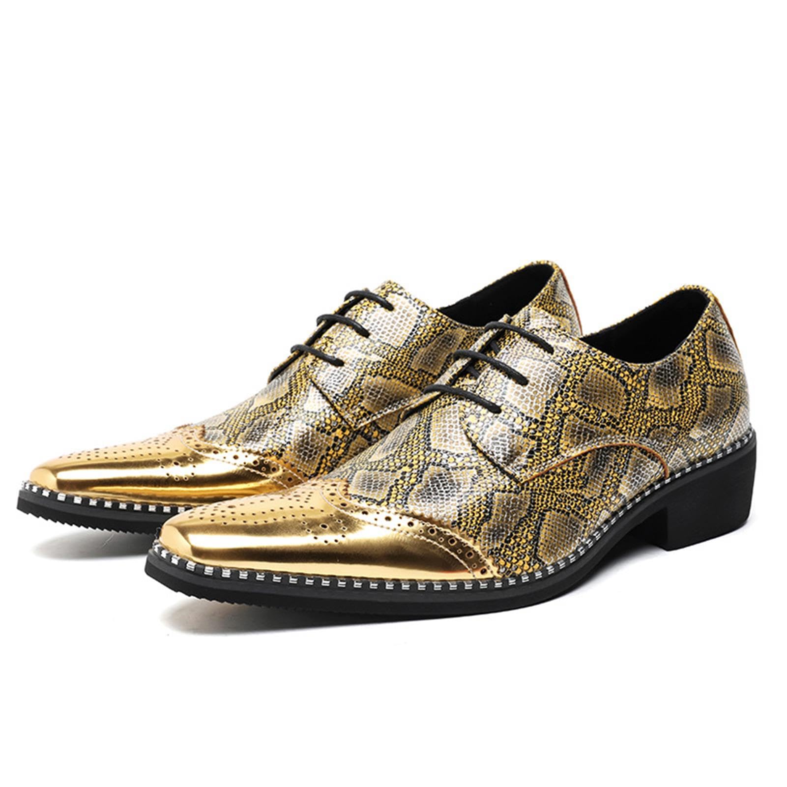 Zapatos de Vestir Hombre, Oxford Estampado de Serpiente con Puntera Metálica, Calzado Elegante para Fiesta, Boda, Oficina