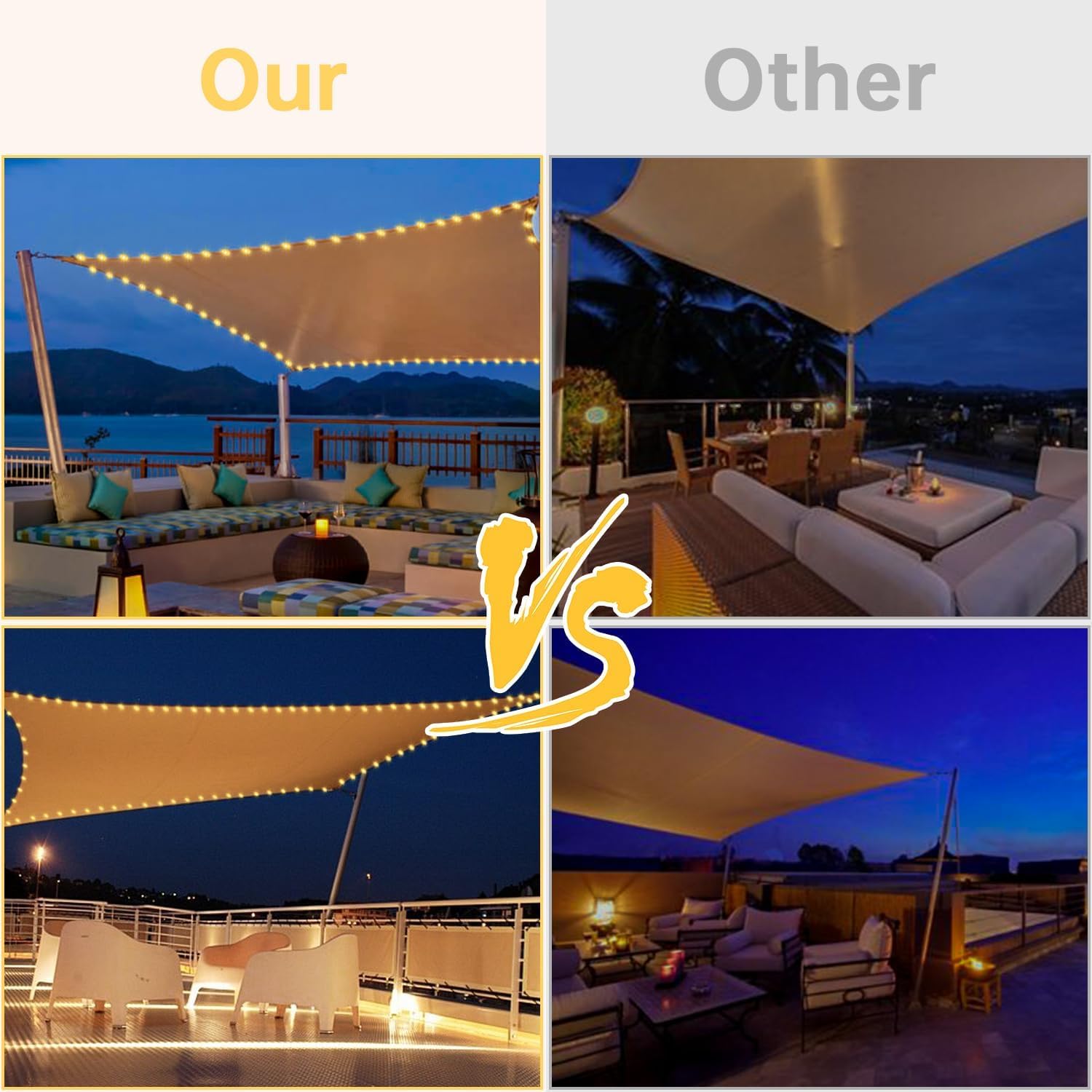 ABIUBIU wasserdichte-Sonnensegel 3x4m mit eingebauter LED-Solar-Lichterkette, 98% UV-Schutz, reiBfest, wetterfest, für Terrasse-Garten-Terrasse-Rasen（Beige）