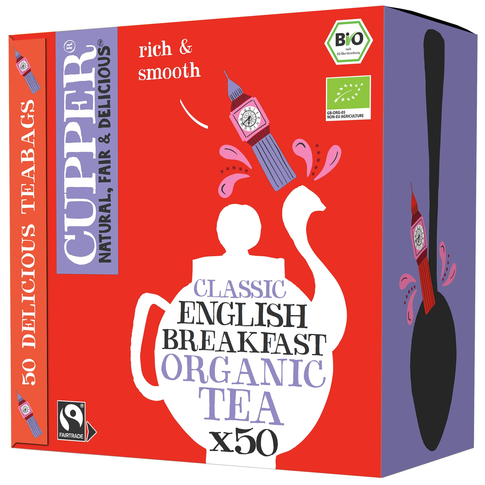 Cupper Bio Tee Vorratspackung English Breakfast, Schwarztee, 50 ungebleichte plastikfreie Teebeutel I Big Pack I Perfekt fürs Büro I fair gehandelt
