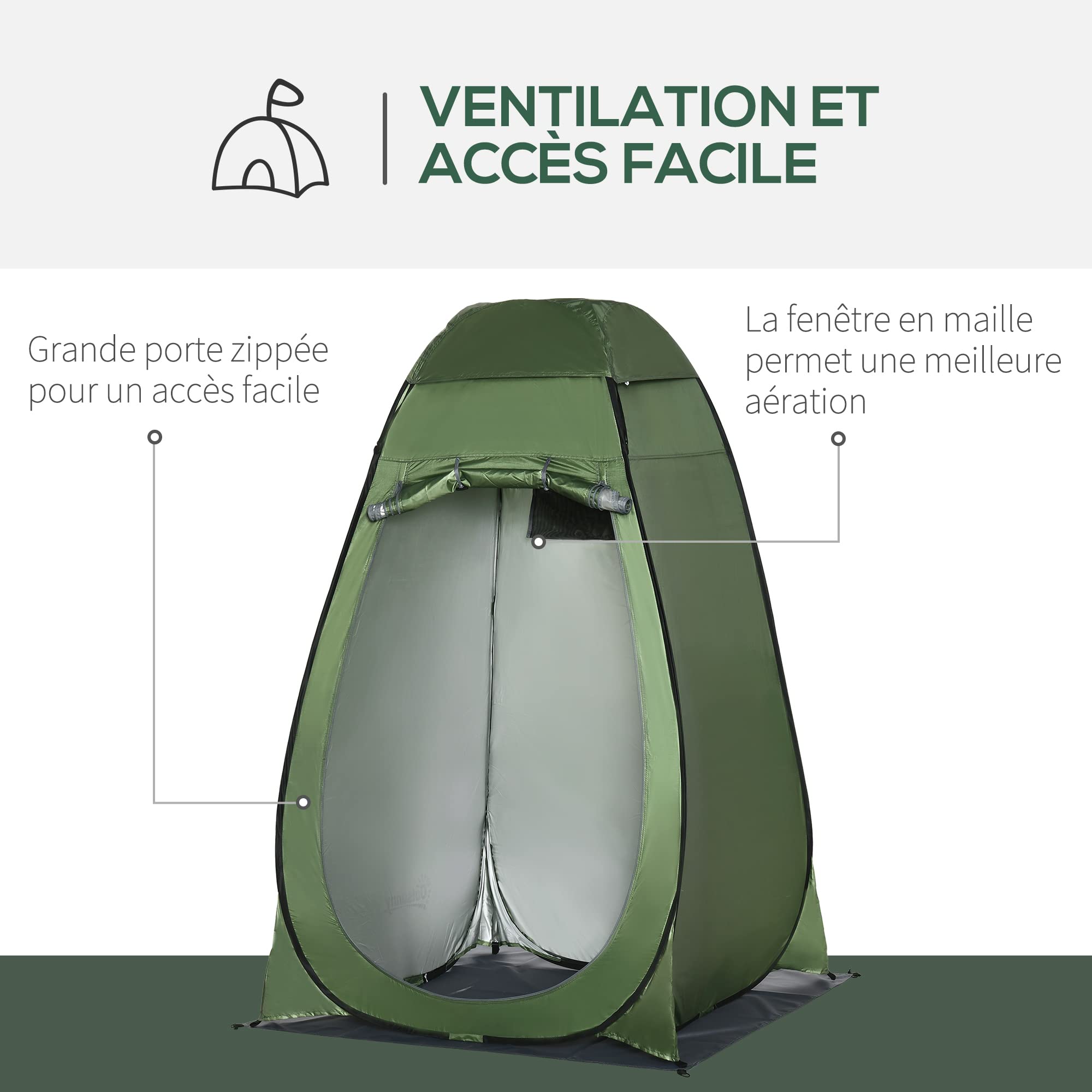 Outsunny Tente de Douche de Camping Pop up Pliable avec Sac de Transport Polyester dim. 126L x 124l x 198H cm - Vert