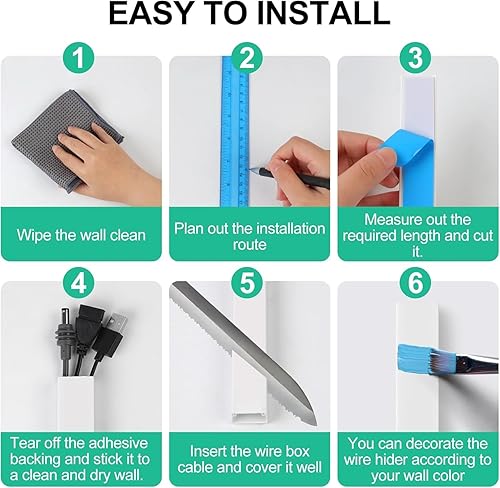 Miniatura 4 de Kit de ocultador de cable, 113.6 pulgadas, cubierta de cable para cables en la pared, cubiertas de alambre para cables en la pared, ocultador de