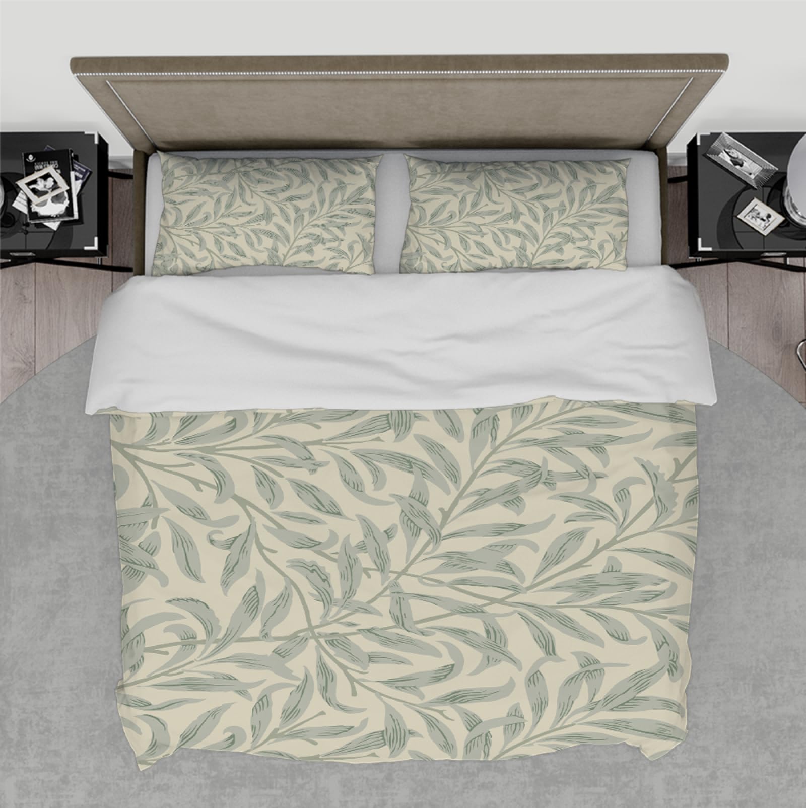 HOBBOY Classic 3pc Bedding Set Willow Leaf Pattern Duvet Quilt Cover with Zipper 2 Pillowcases William Morris Aesthetic Duvet Cover Set Single XL