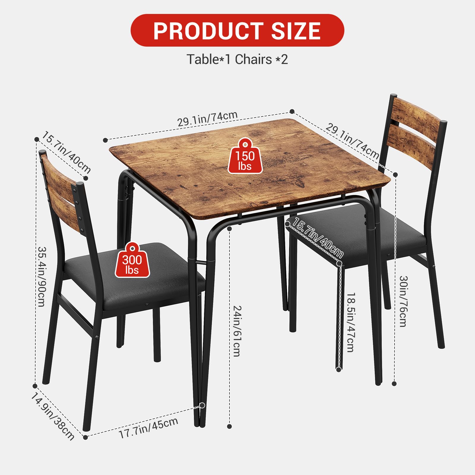 Juego de 2 mesas pequeñas y sillas, juego de comedor cuadrado para 2, juego de mesa de comedor, juego de cocina y comedor de 3 piezas para espacios pequeños