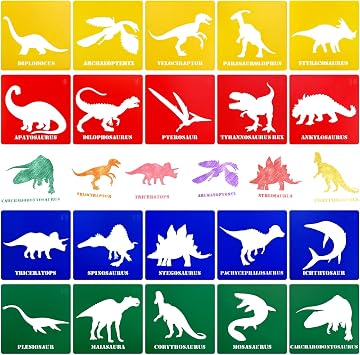 20 Pieces Dinosaur Stencils for Kids 5.1 Inches Drawing Chalk Stencils Large Washable Animal Themed Primary Shape Template for Kids Toddlers Preschooler