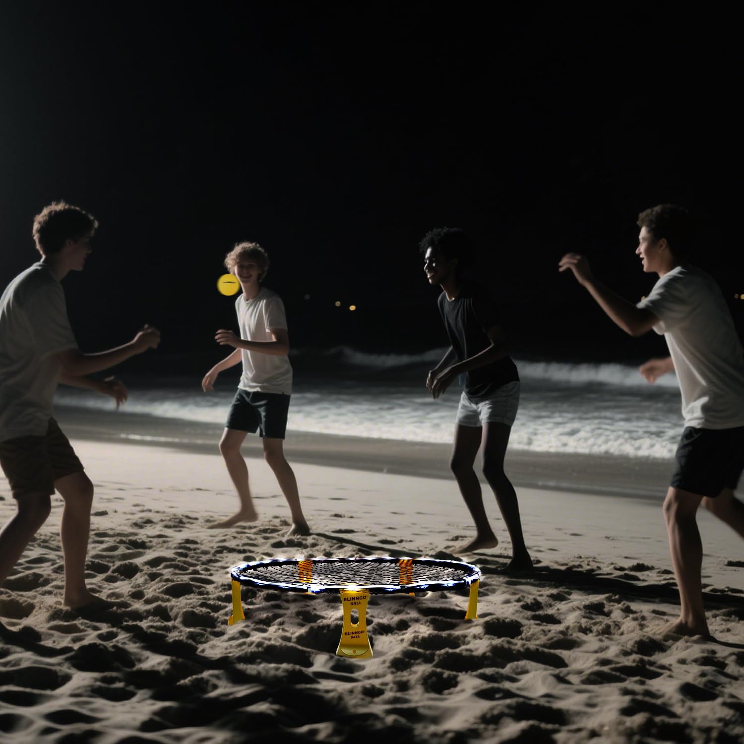 Roundnet - Juego de 3 bolas, disponible todo el día, juego de red redonda con tira de luz, césped, playa, patio trasero, juego de red redonda para principiantes y jugadores