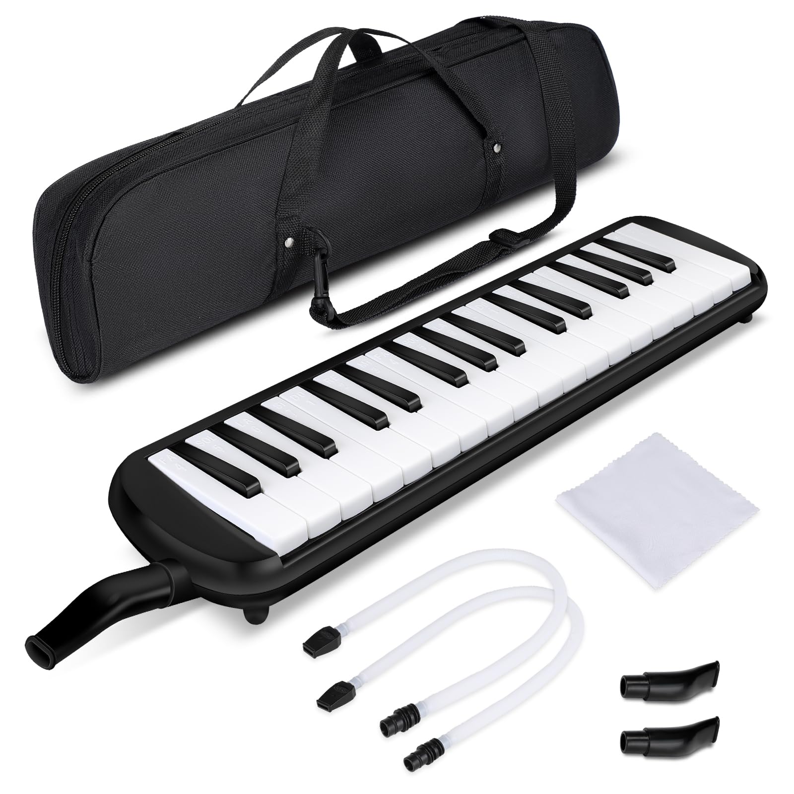Asmuse Melodica 32 Tasti Tastiera Stile Pianoforte Imposta Strumento Fisarmonica Organo con 4 Bocchini (2 Estendi + 2 corti) e Panno di Pulizia,Regalo di Epifania