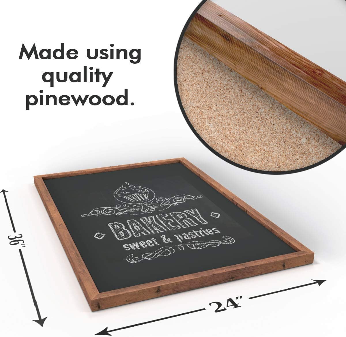 Wood Framed Chalkboard - 36x24 Large Magnetic Rustic Wall Chalk Board, Chalk Boards with Frame | Non Porous Hanging Blackboard Sign | Regular or Liquid Chalk Markers | Magnet Board : Everything Else