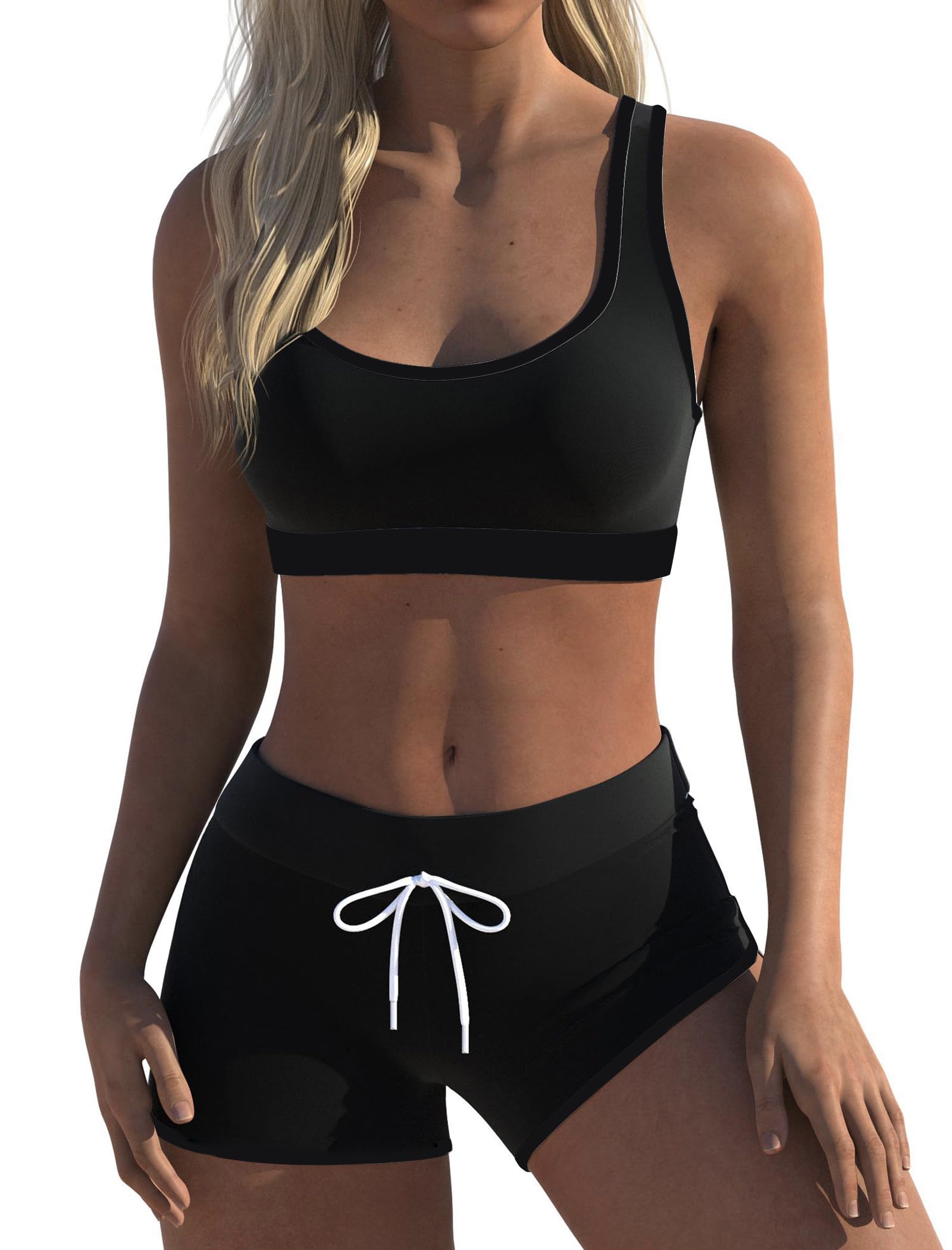 Wenly zeng Womens Sport Two Piece Swimsuits Racerback Tops Boyshort Bottom