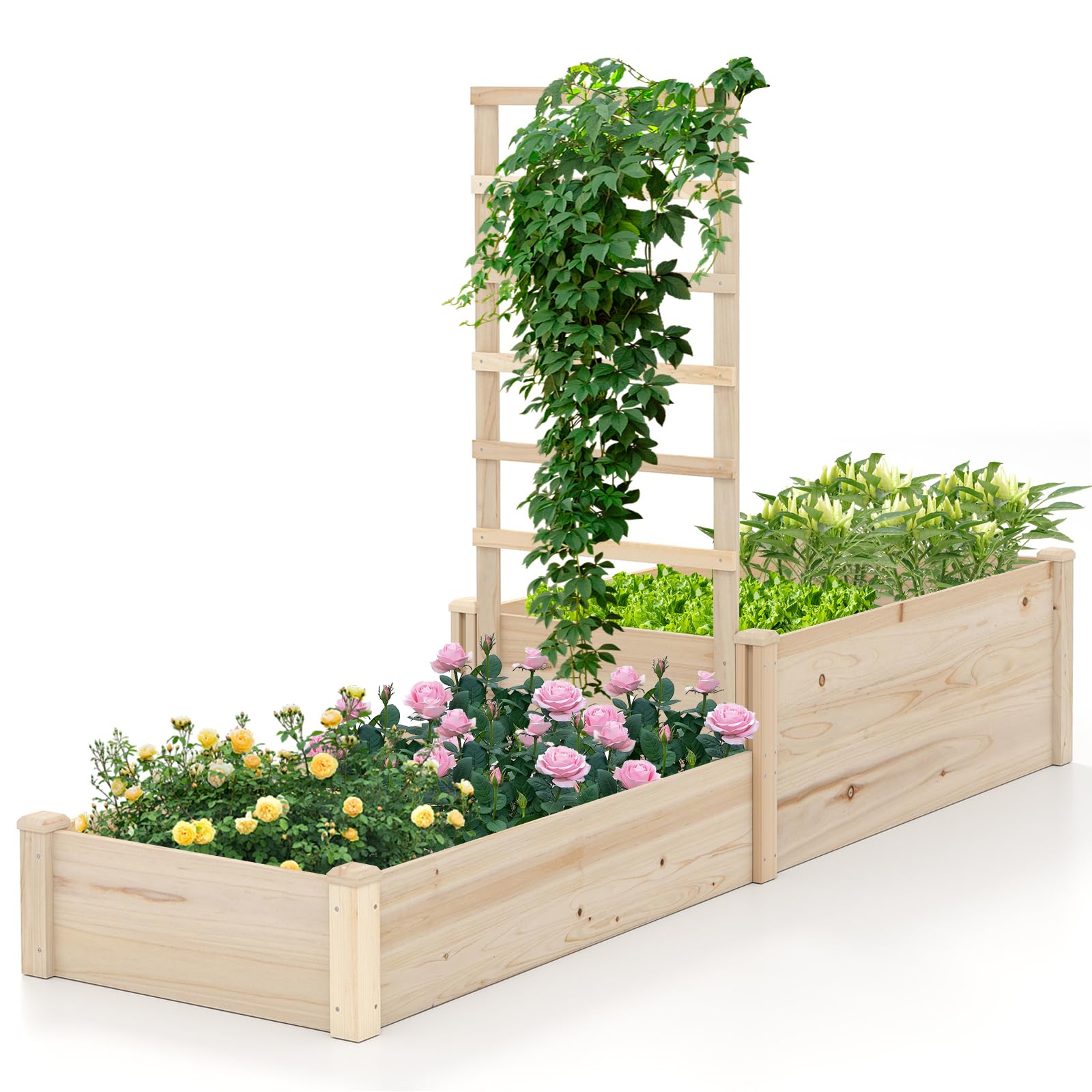 Giantex Wooden Raised Garden Bed with Trellis