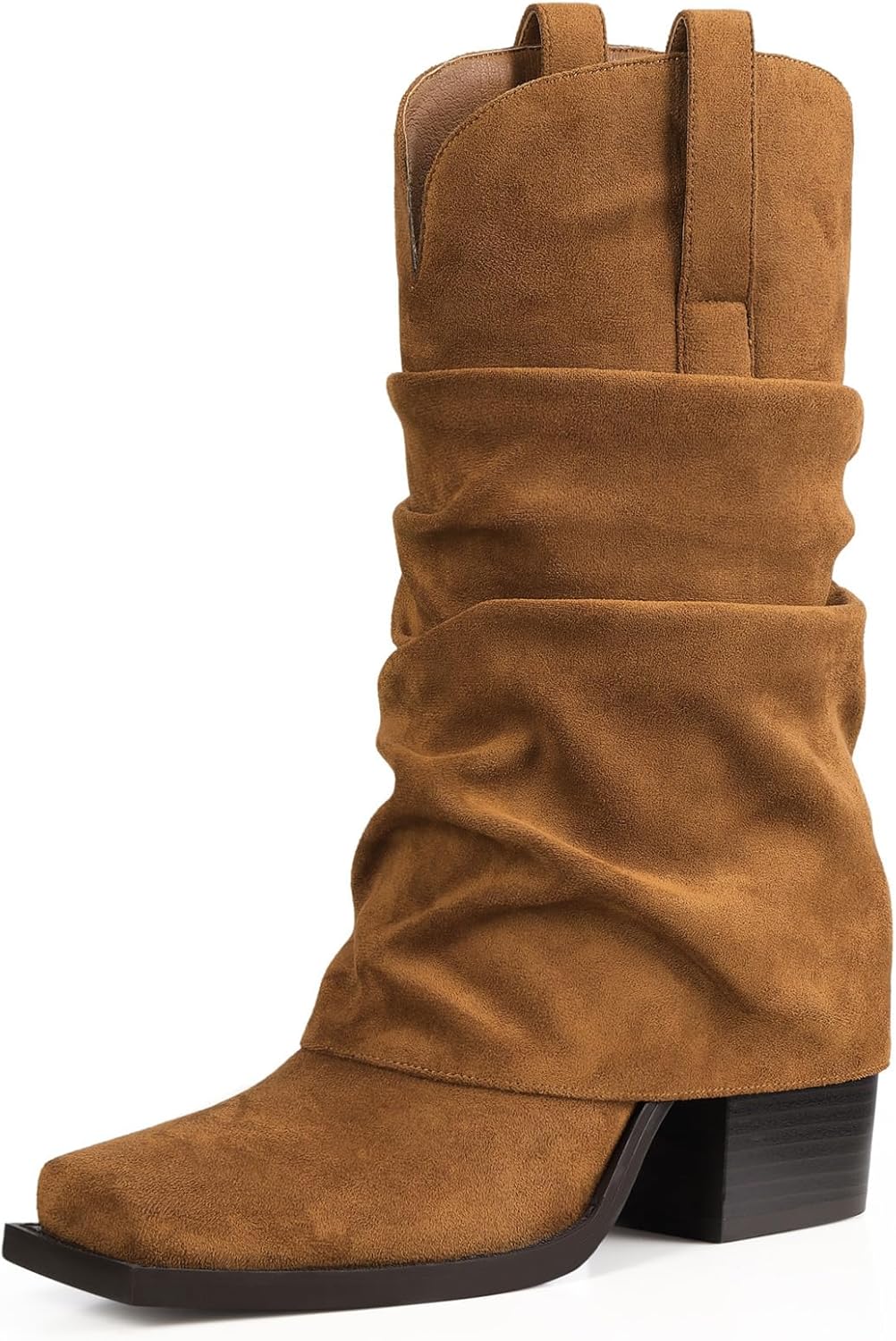 Cowboy Boots for Women Cowgirl Mid Calf Square Toe Fold Over Chunky... - Picture 33 of 56