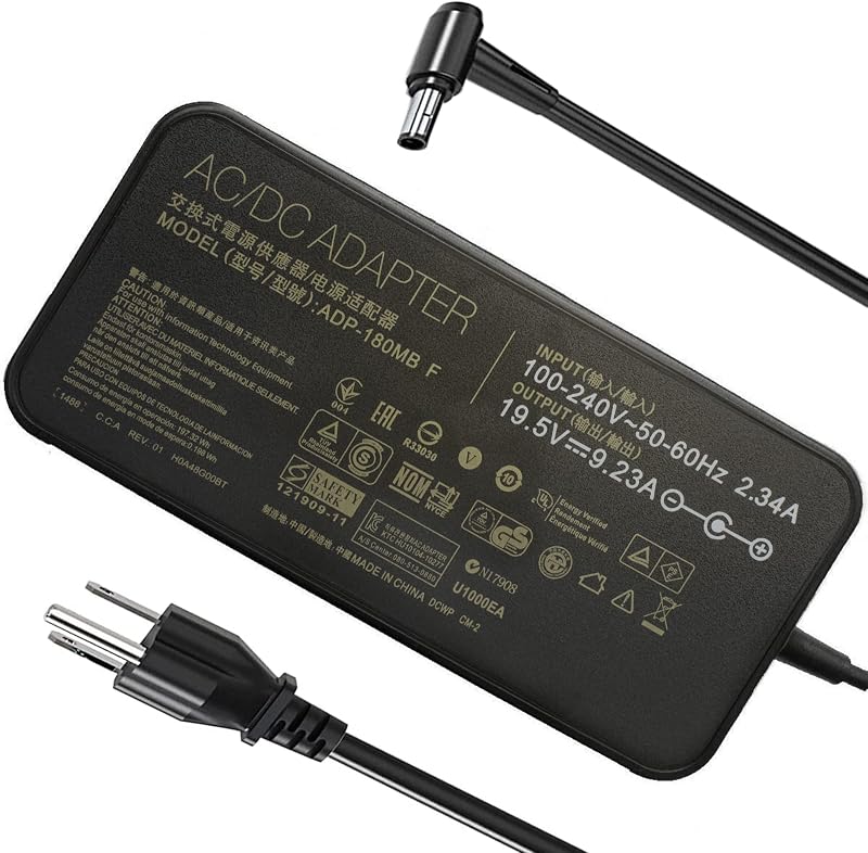 180W Charger Fit for ASUS ROG G Series ADP-180MB F Laptop Adapter | Compatible with ROG G75VW G75VX G750JW JM JS G751JM G752VL GL502VT FX502VM FX702VM,180W 19.5V 9.23A output, 5.5×2.5mm DC tip