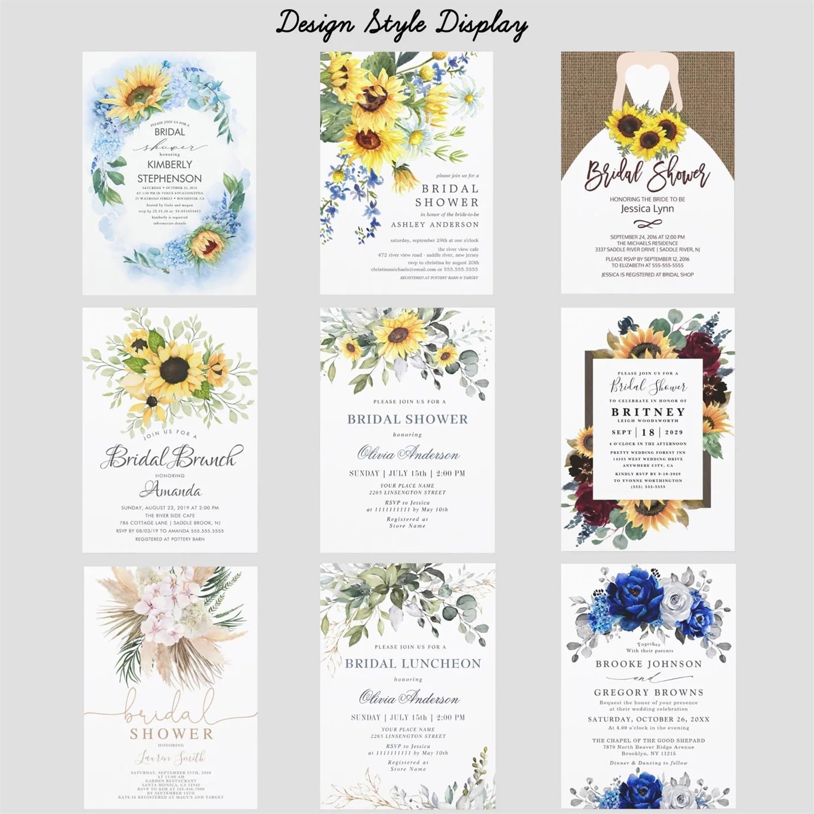 Hochzeitseinladungen Karte Personalisierte Hochzeitseinladungskarten aus Papier. Passen Sie die Einladung zur Brautparty an. Aquarell-Hochzeitseinladungen(Design 1,100pcs)