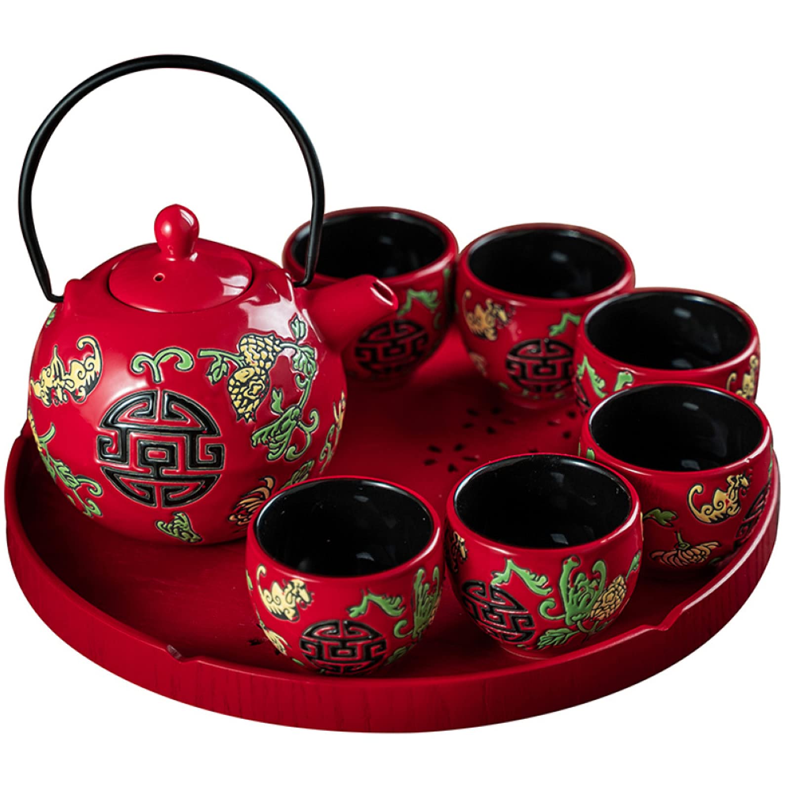 Service à thé de mariage en porcelaine chinoise avec 6 tasses et plateau