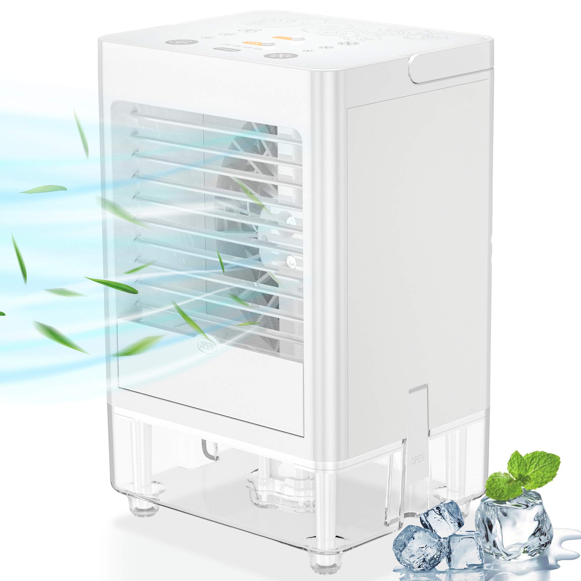 Evaporative Cooler 5000mAh Rechargeable Personal Space Cooler Auto Oscillating Arctic Air Cooling Fan 800ML Water Tank Wind/Cooling 2 Modes Humidifier