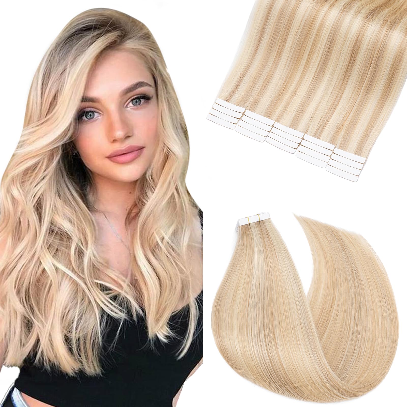 Elailite Tape in Hair Extensions Real Human Hair 20 Pcs 50g