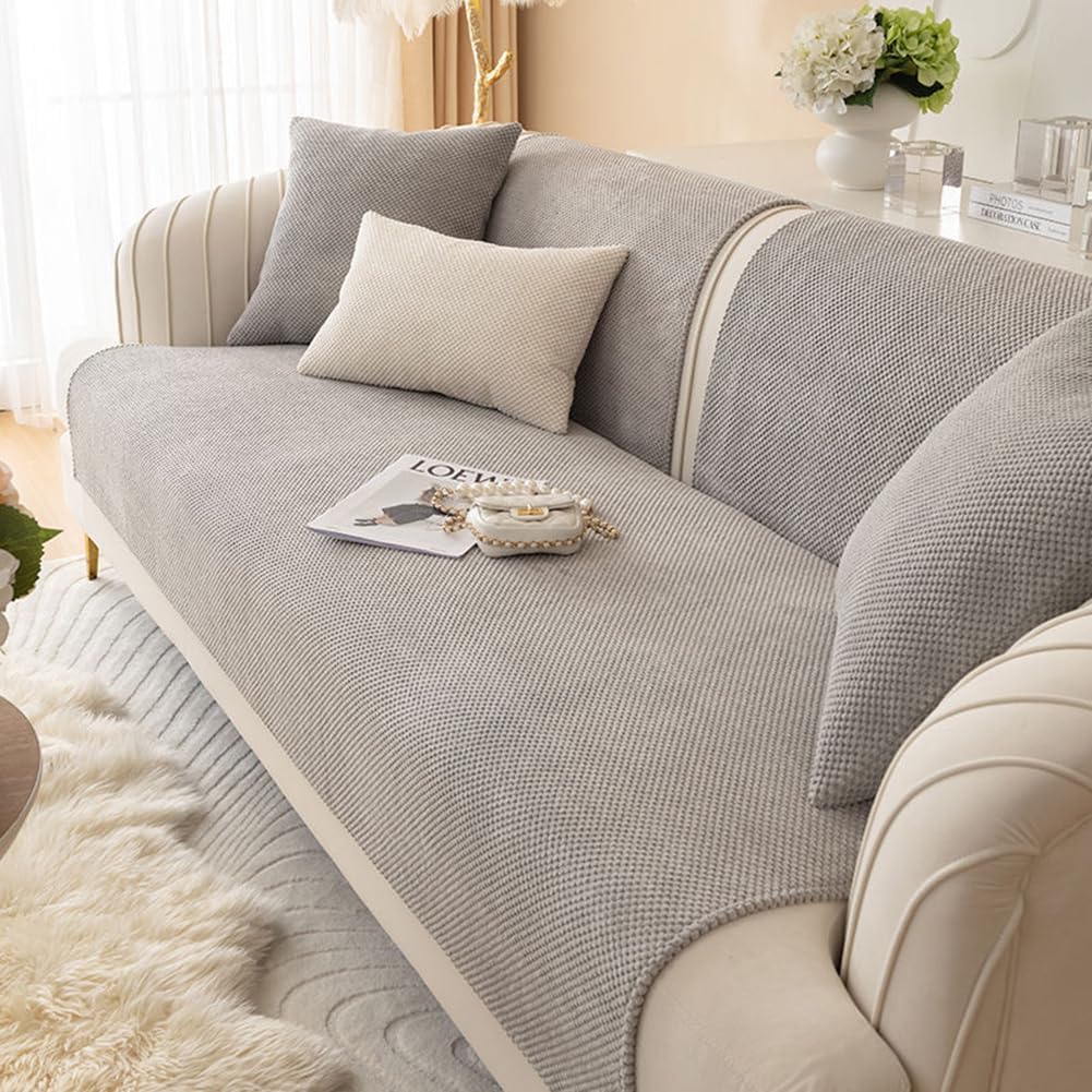 vctops Soft Corduroy Sofa Couch Cover Warm Plush Non Slip Sectional Couch Cover Solid Washable Sofa Slipcover Furniture Protector for Kids, Dogs, Pet, 1 Piece/Not All Set (Off White,43"x94")