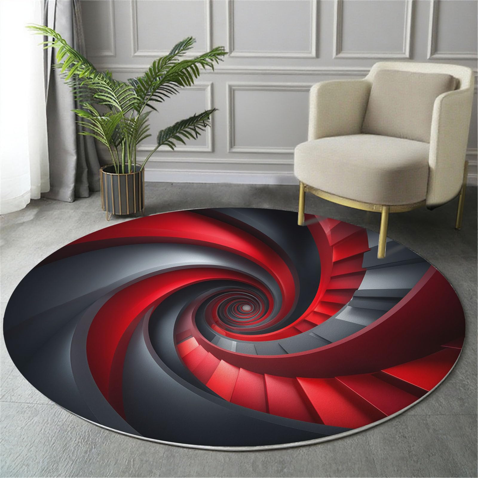 Tapis salon rond rouge à motif géométrique pour entrée et cuisine