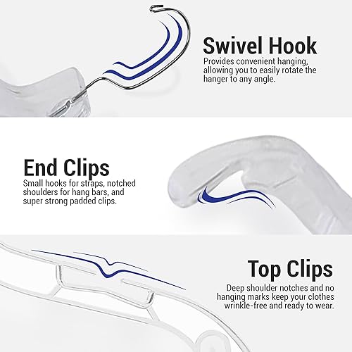 Miniatura 4 de Perchas de plástico resistentes de 17 pulgadas, paquete de 100 perchas transparentes para ropa, ropa de plástico, incluye ganchos giratorios y