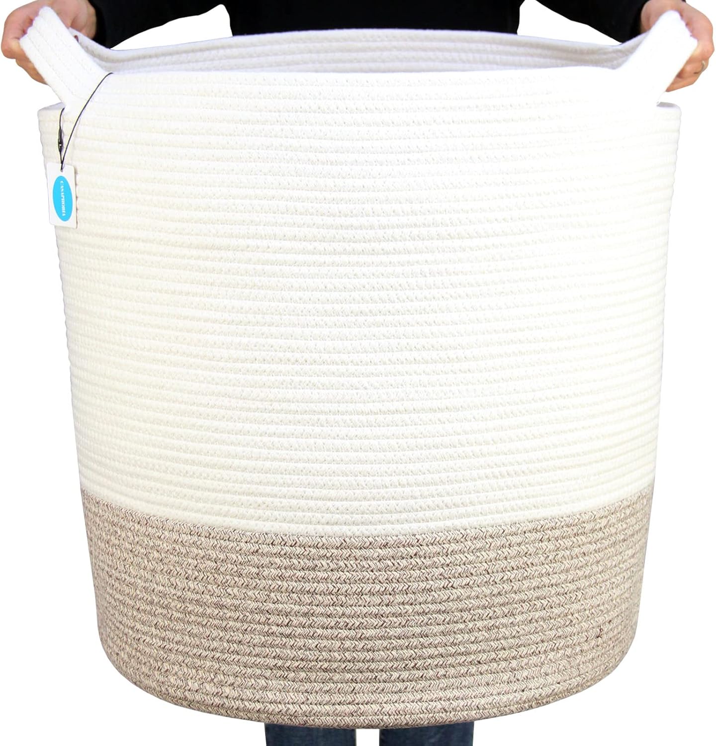 Casaphoria Extra Large Woven Cotton Rope Storage Basket for Organizing,Tall Round Woven Baskets for Clothes Blanket Pillows Towels,Big Capacity Laundry Hamper for Bathroom LivingRoom Bedroom