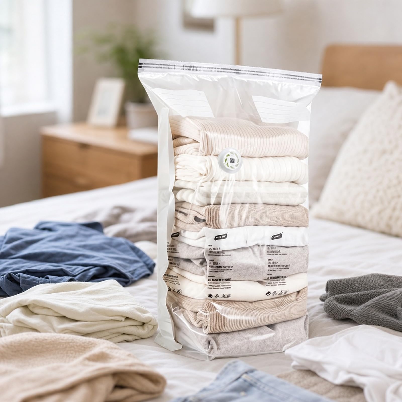 2pcs Travel Vacuum Bags Reusable No-Pump Vacuum Storage Bags for Clothes