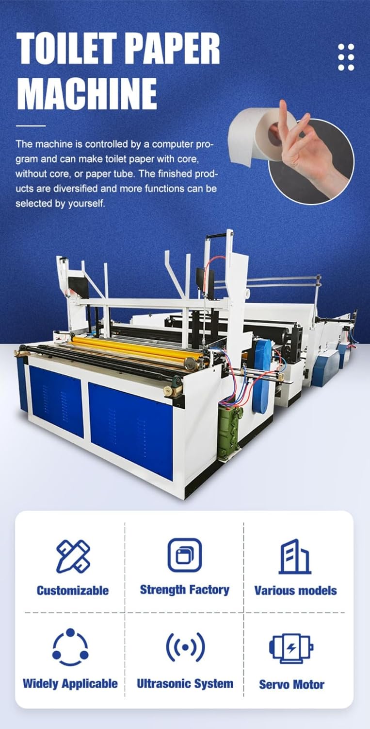 Automatic Tissue Paper Machine Toilet Paper Production Line with Multi Size Roll Compatibility Rewinding Cutting Embossing System for Industrial Use Customizable Configuration