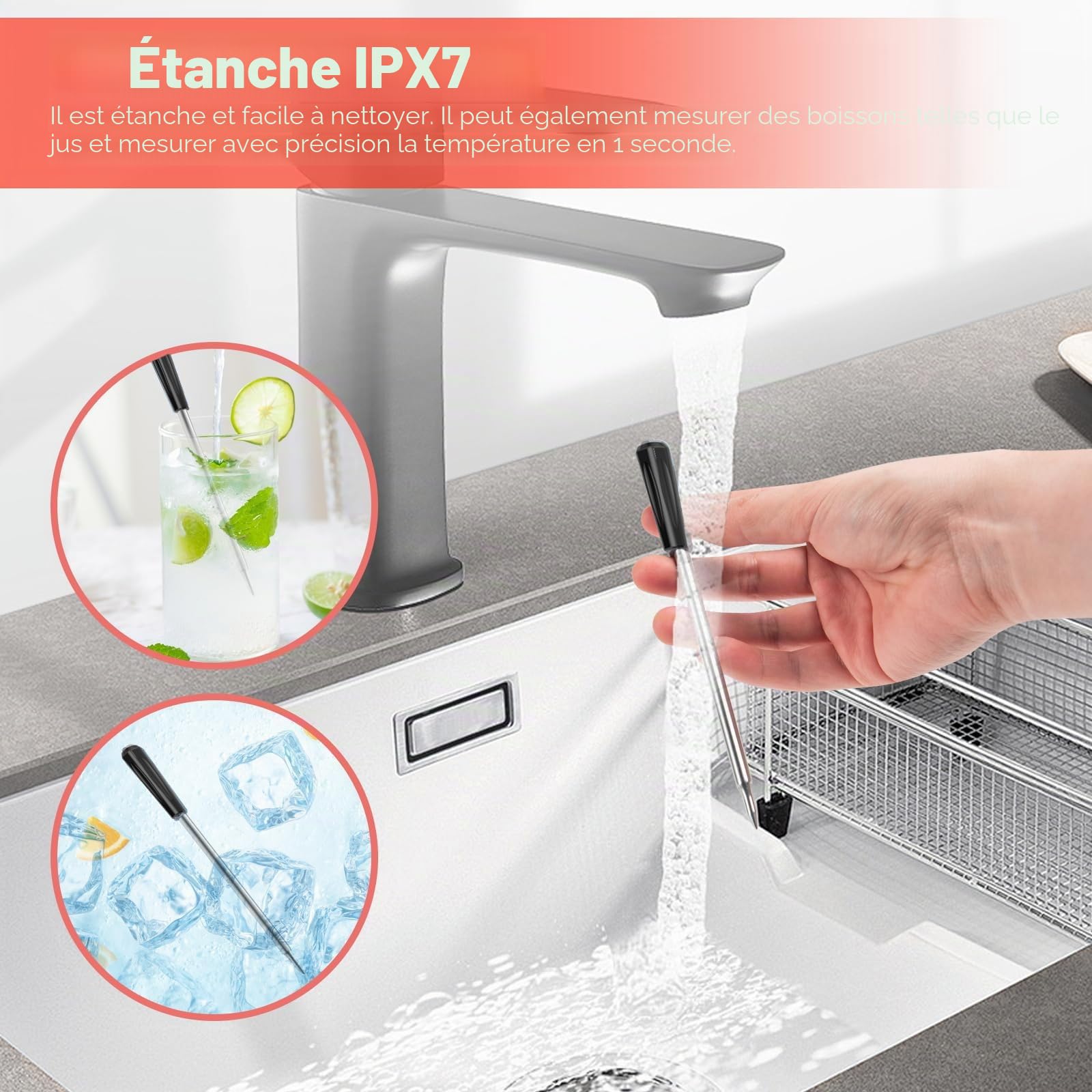 Thermomètre Cuisine Sans Fil, Thermometre Cuisson avec App et Double Capteur, Bluetooth IP67 Étanche Sonde Thermomètre Culinaire pour BBQ, Grill, Fumoir, Four, Sous Vide