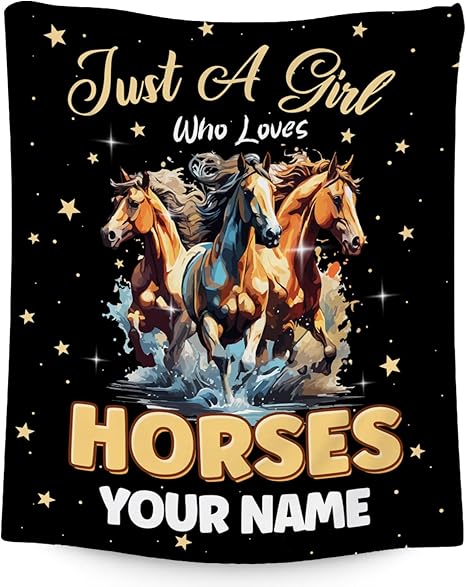 Custom Horse Blanket - 50x60 Inches Cute Throw Blanket for Kids - Black Soft Fuzzy Blankets for Couch & Office